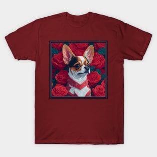 Dogs. Chihuahua and flowers, dog, style vector (red version 2 chihuahua) T-Shirt